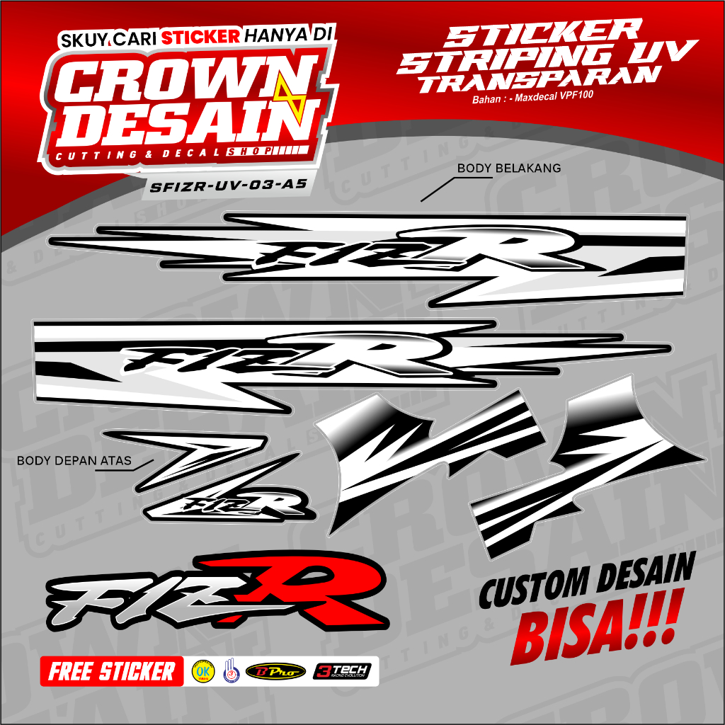 Striping Transparan Yamaha FIZ R Desain Malaysian - Stiker Striping Motor Fizr Lis Transparan - SFIZ