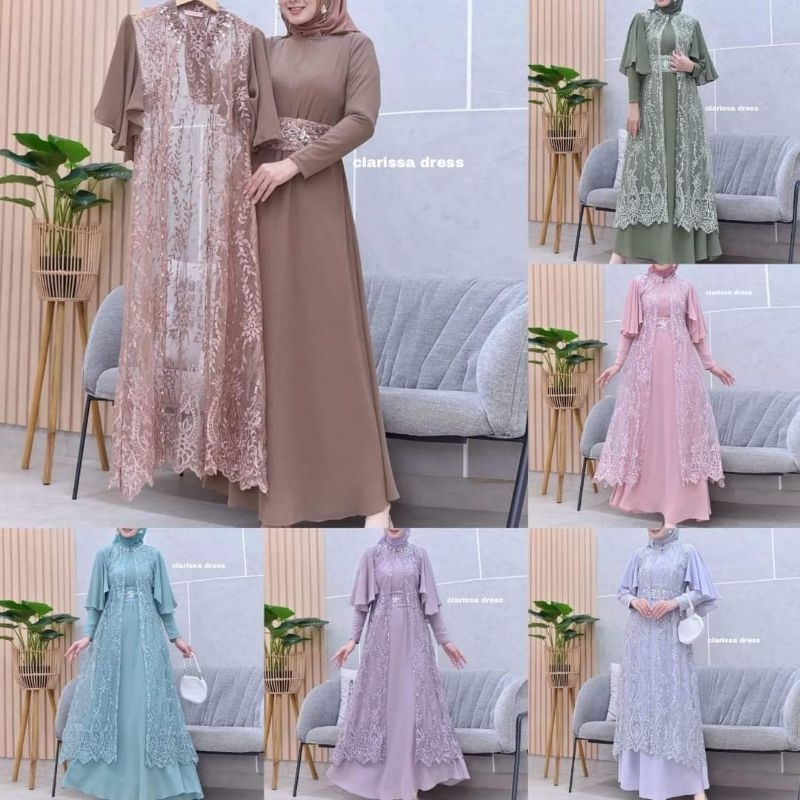 CLARISSA DRESS gamis set outer brukat super jumbo ld 90 _ ld 130 140 150 160 170 180