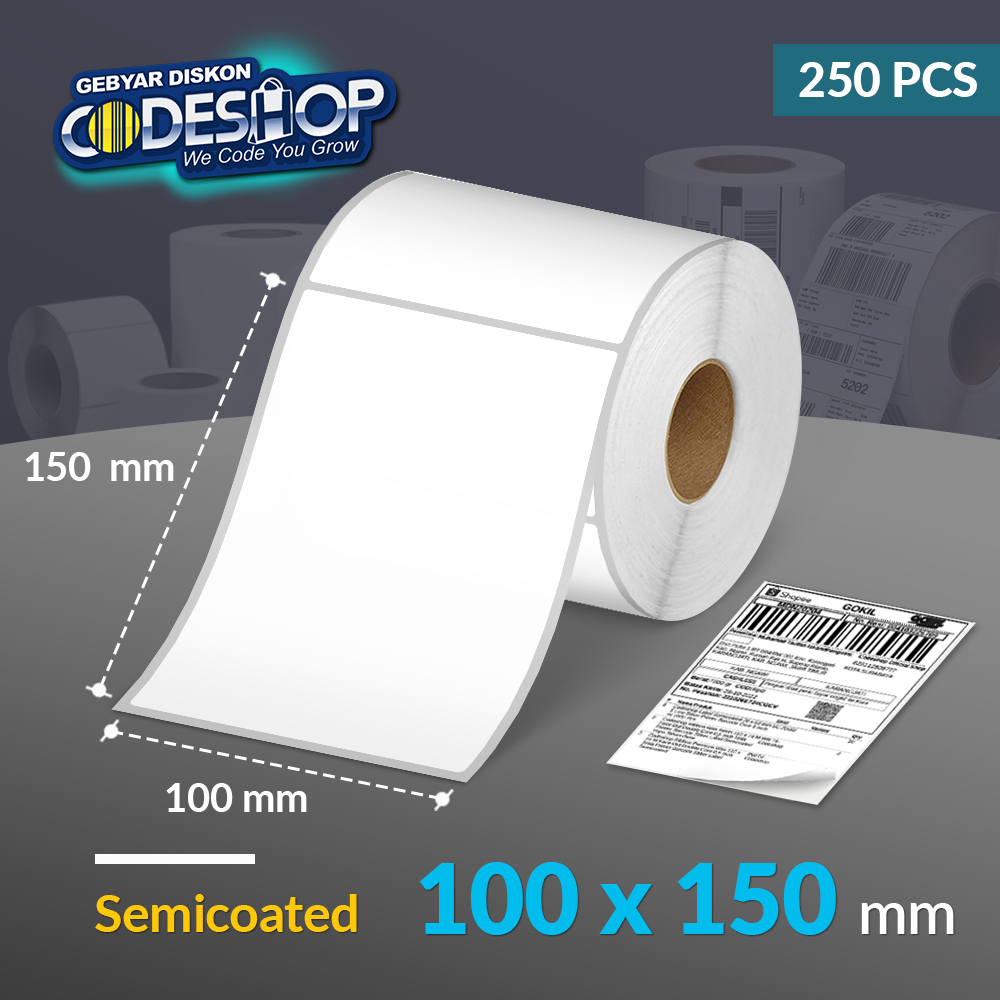 

Codeshop Label Semicoated 100 x 150 mm 1 Line Stiker Printer Barcode Core 1 Inch isi 250 Pcs A6 Resi