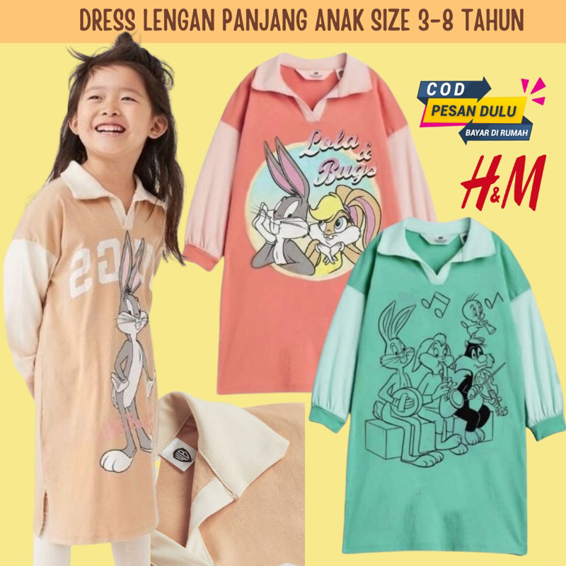DRESS ANAK PEREMPUAN HnM KAOS  2 4 6 8 TAHUN