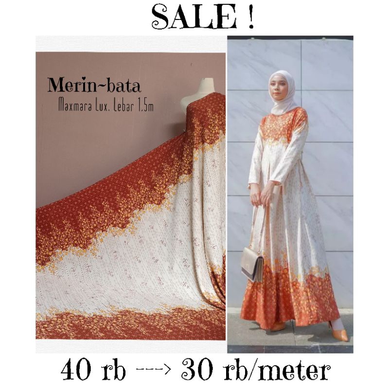 (HARGA TAKE ALL 1,9m) KAIN  SERAGAM LEBARAN MERIN ESTU BLOUSE,  TUNIK  BAHAN MAXMARA MERIN