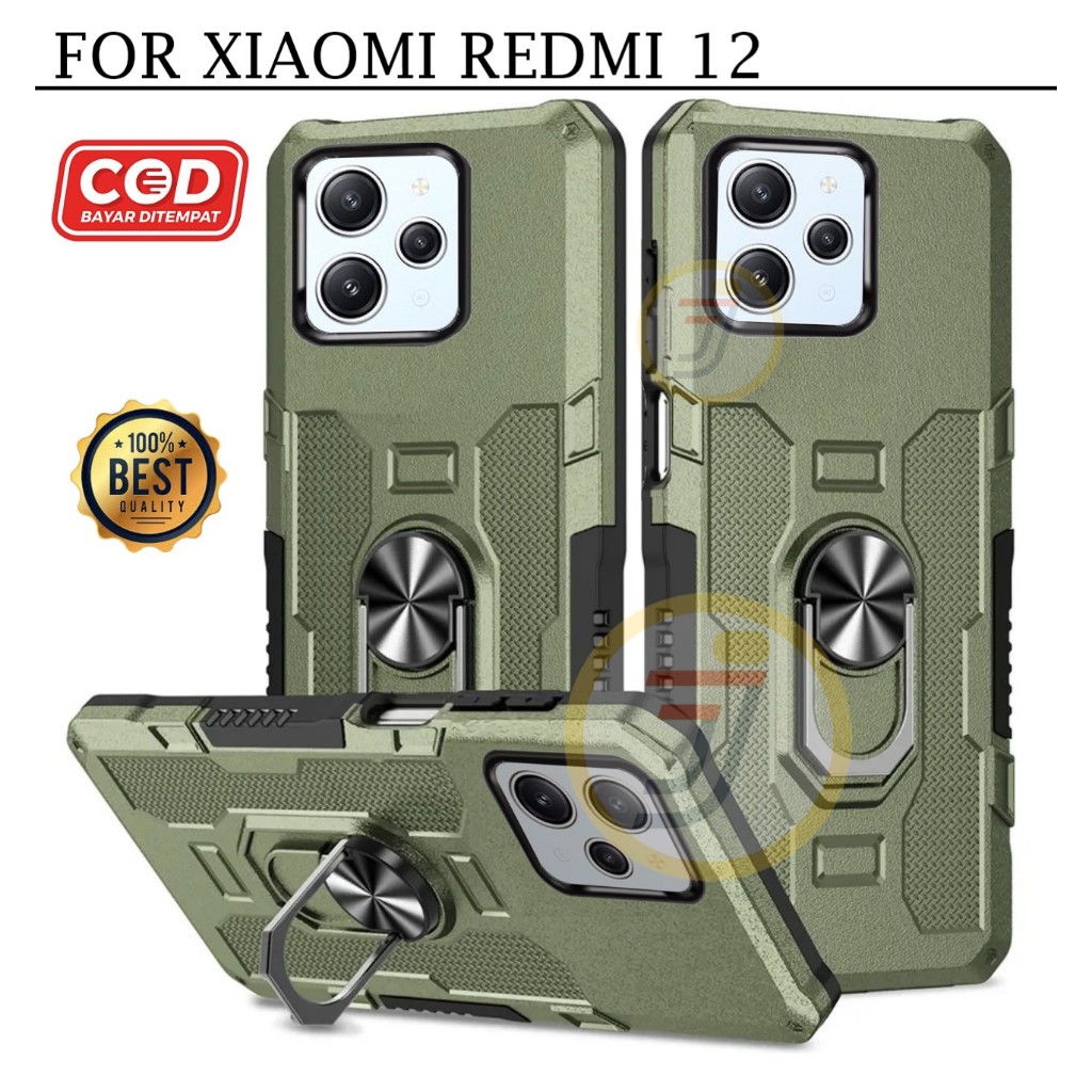 Casing Hard Case Untuk Xiaomi Redmi 12 Armor Ring Robot Case Kickstand Hybrid/Ring Holder