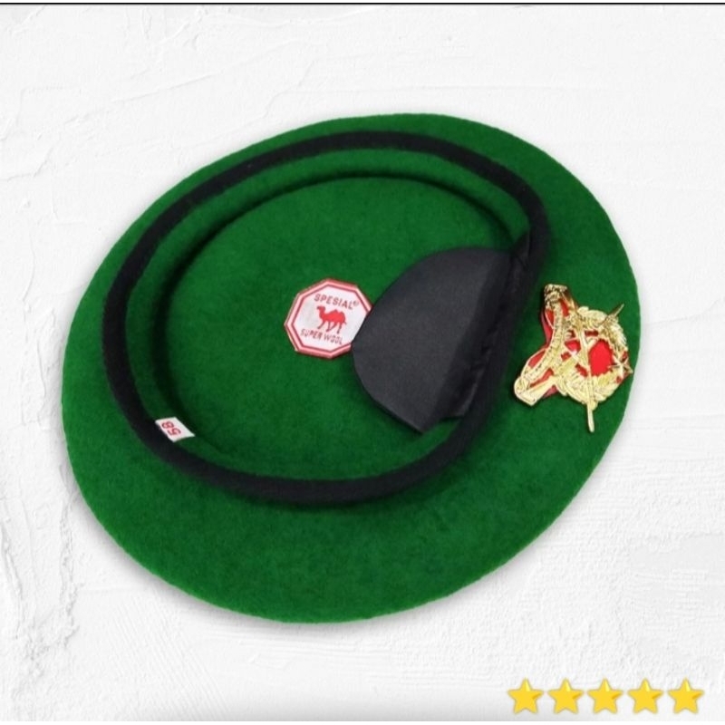Baret Infanteri+Emblem/Baret Hijau Camel Merah/Baret super wool/Baret Dinas