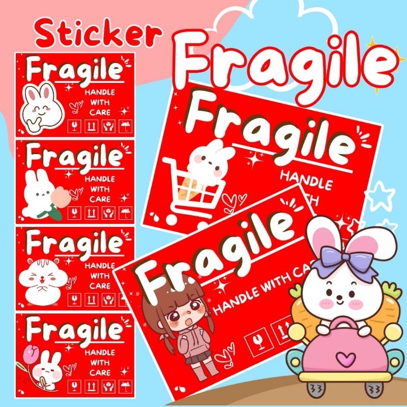 

♡•♡ Strawberryid 009 ♡•♡ 1pcs Sticker Fragile Lucu Kawaii Bunny