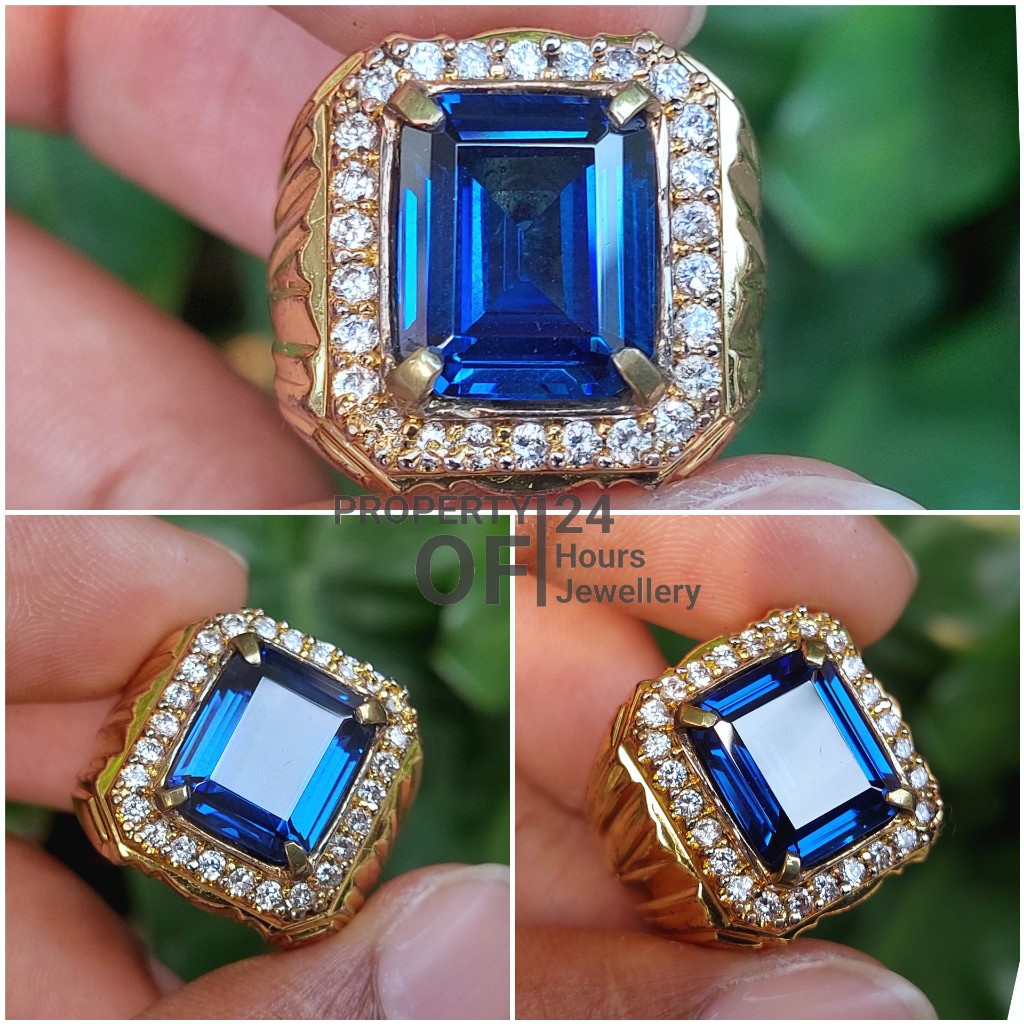 Cincin Batu Blue Safir Pria Wanita Anti Karat Permata Akik King Saphire Natural Premium
