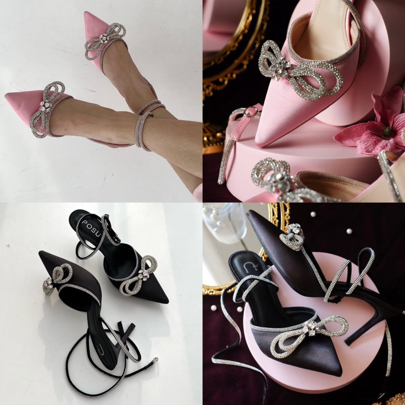 POSU - Niki 8 cm Heels size 39 Pink & Black | Satin With Strap | Nikita Kusuma Bridesmaid High Heel 