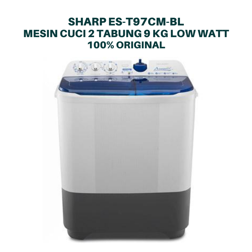 SHARP ES-T97CM-BL Mesin cuci 2 tabung 9kg low watt mesin cuci sharp
