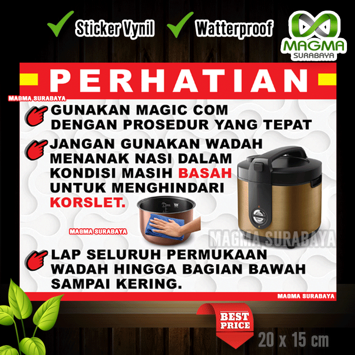 

Stiker Gunakan Magic Com dengan prosedur yang tepat - menghindari korslet - dapur - peraturan - label