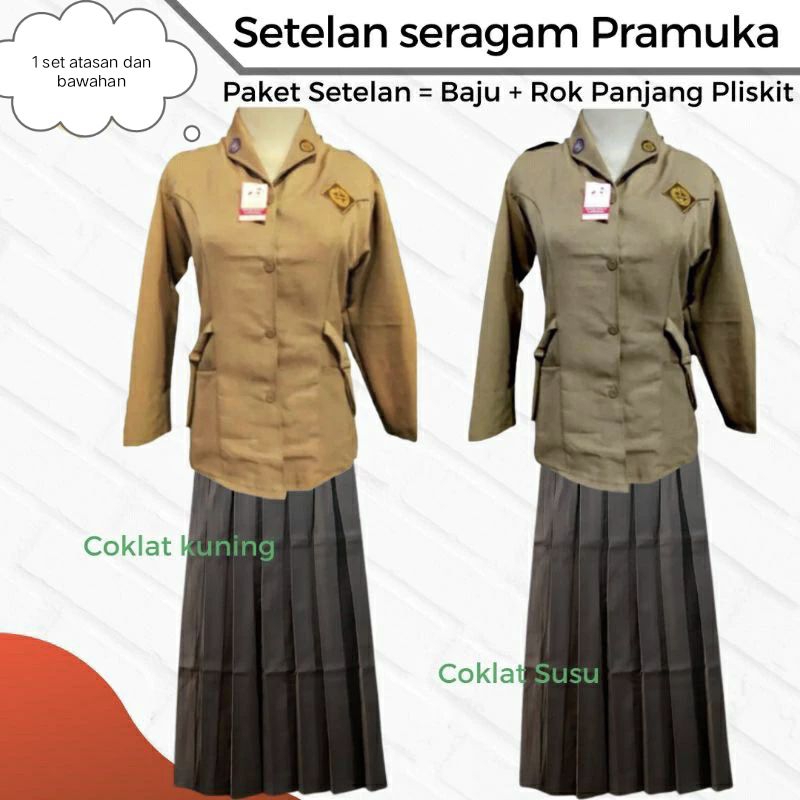 set baju pramuka lengan panjang dan rok rempel pramuka panjang perempuan SMA/seragam pramuka SD SMP 