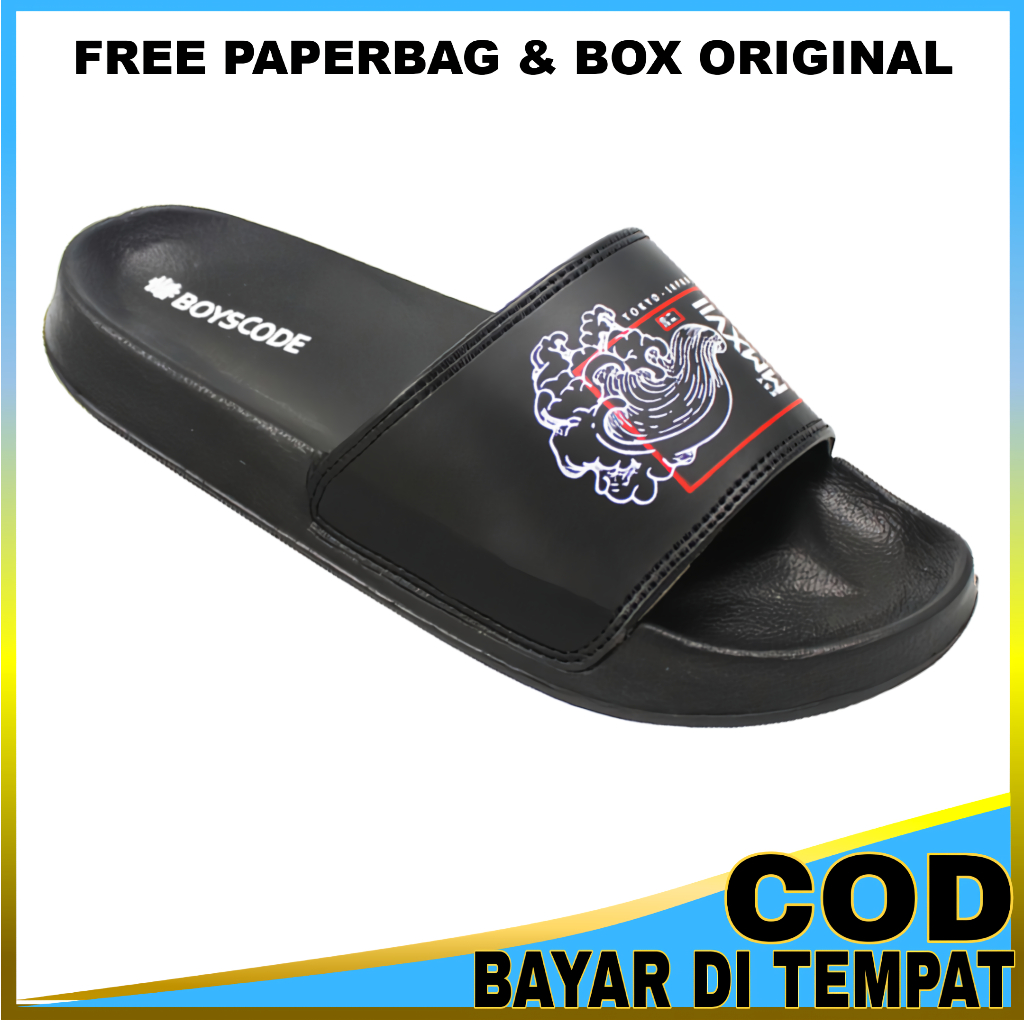 Boyscode - Sandal Slide Pria Dewasa Original Distro Terbaru Hitam Karet 39-43