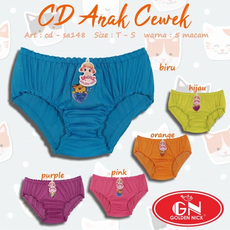 CD Anak Cewek Golden Nick Kriting Putih/Warna Size S T