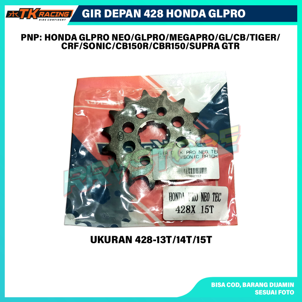 Gir Depan TK Racing 428 Honda GL Pro Neo Megapro CB GL CB150R CBR 150 Sonic Supra GTR Ukuran 13T 14T