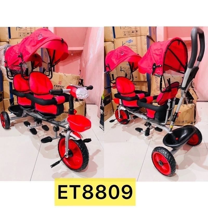 Tricycle Exotic ET 8809 Sepeda Anak Roda Tiga 3 Baby Twins Kembar Dorongan 2 Anak