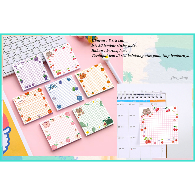 

50 Lembar Sticky Notes Memo Tempel Sticky Notes Aesthetic Sticky Notes Lucu Fruit Bear Colorful Grid