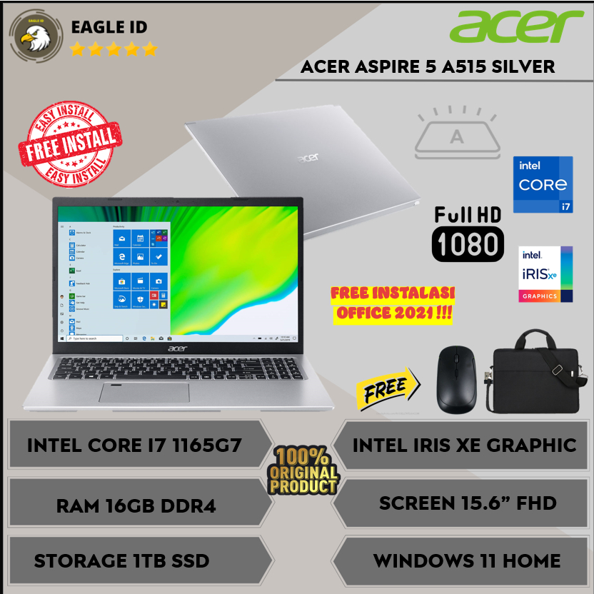 Laptop ACER ASPIRE 5 A515 Intel i7 1165G7 RAM 16GB SSD 1TB FHD 15inch Windows 11 Original