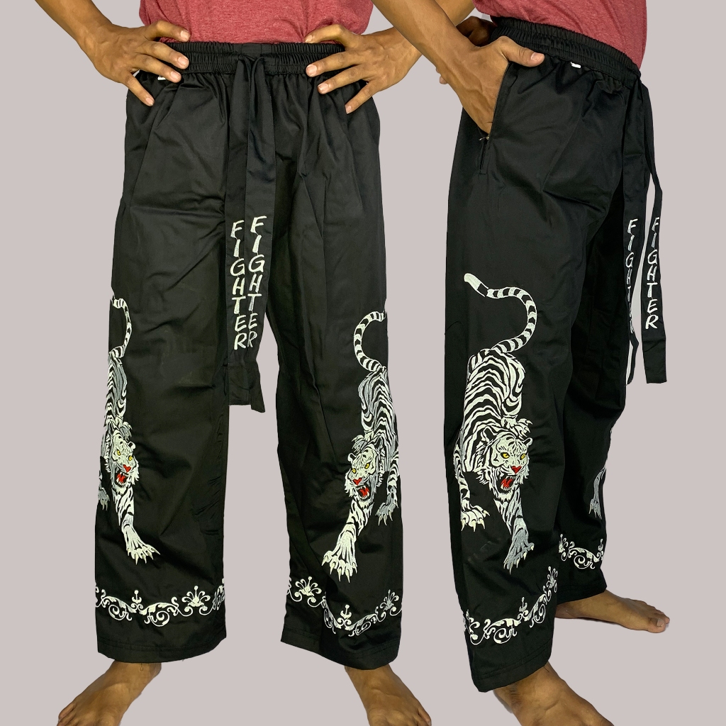 CELANA BORDIR HARIMAU PUTIH ORNAMEN BISA UNTUK PANGSI SILAT CAPOEIRA OUTDOOR