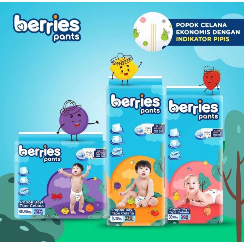 Berries Popok Bayi BERRIES Pants / L30/ M34 - Popok Murah Berries Pants Tipe Celana