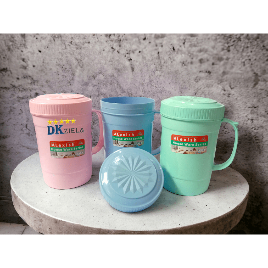 MURAH Gelas mug plastik alexish 1 liter /gelas mug minum jumbo/ gelas mug tutup/ mug tutup putar