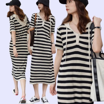 [ EB ] MIU109 RIBKNIT HOODRESS dress hoodie panjang