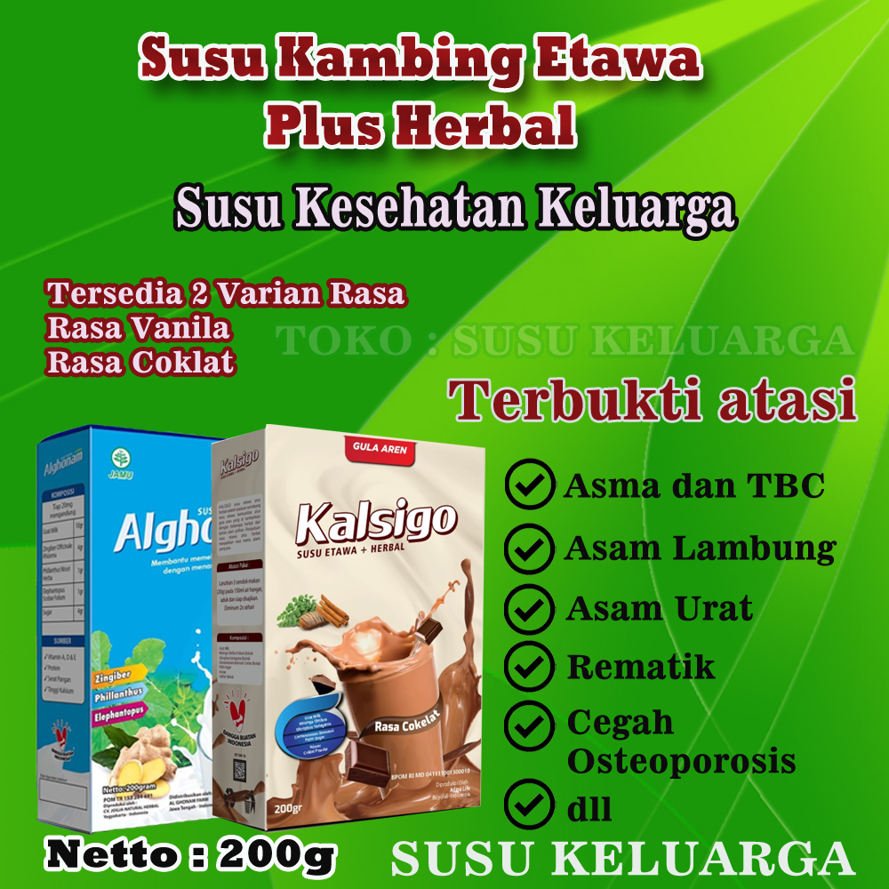 

Susu Kambing Etawa Bubuk 200 gram Rasa Original dan Coklat