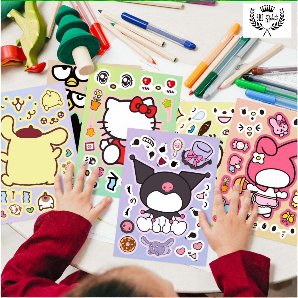 

Sticker stiker Sanrio Japan Make a face DIY series kuromi melody Kitty HARGA PER LEMBAR