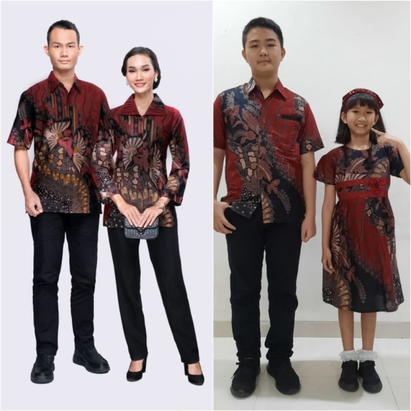 Batik Cauple Keluarga Blus (Atasan) Keris Merah