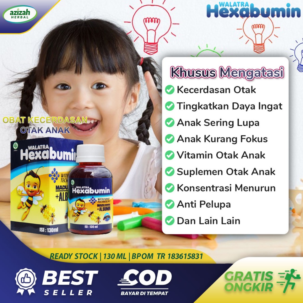 Obat Nutrisi Otak Anak Penambah Daya Ingat Meningkatkan Konsentrasi Menambah Kempuan Berpikir Anti Pelupa Pikun Tumbuh Kembang Otak Anak Herbal HEXABUMIN Madu Plus Albumin