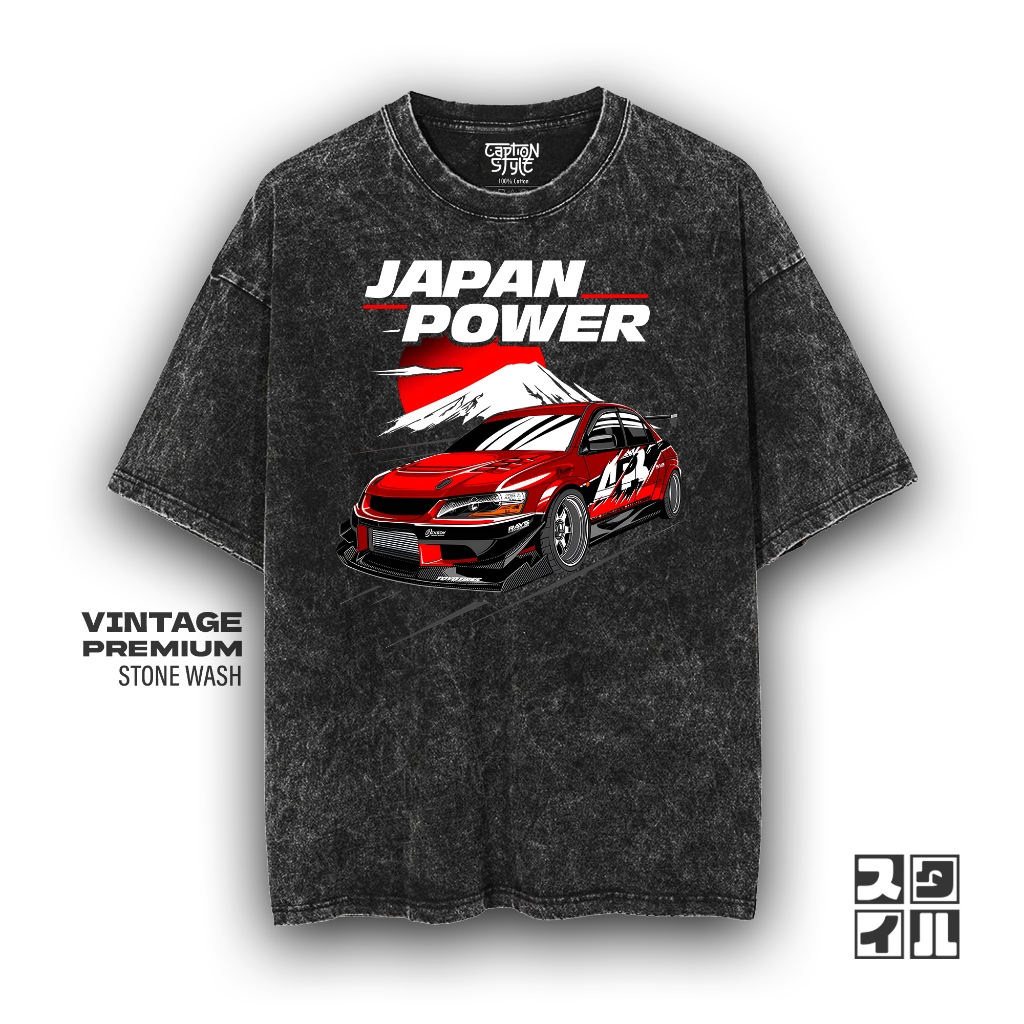 Caption'Style Baju Mobil Lancer Evo JAPAN POWER Kaos Stonewash | Kaos Oversize Wanita | Kaos Pria | 