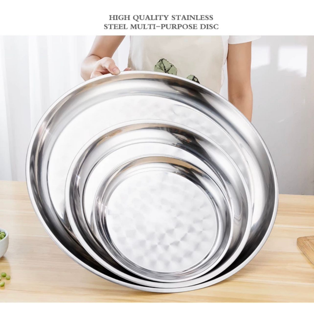 Nampan Bulat Polos Stainless / Nampan Baki Bundar Polo Stainless Tebal