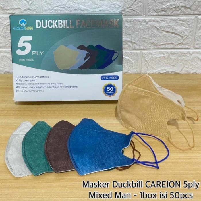 MASKER DUCKBILL EARLOOP 5 PLY CAREION MIX WARNA ISI 50 PCS