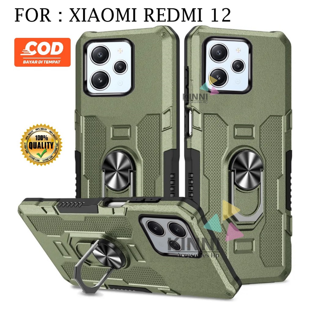 Casing Xiaomi Redmi 12 Hard Case Ring Armor Robot Case Kickstand Hybrid/Ring Holder