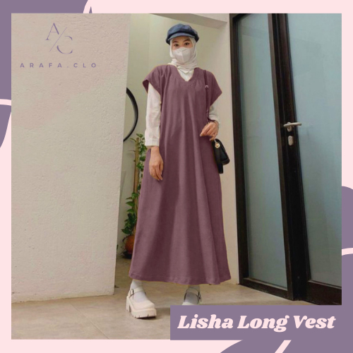 Lisha Dress Rajut Wanita - Long Vest  Rompi  Panjang  Outer Luaran Wanita Muslim Polos Bahan Cotton 