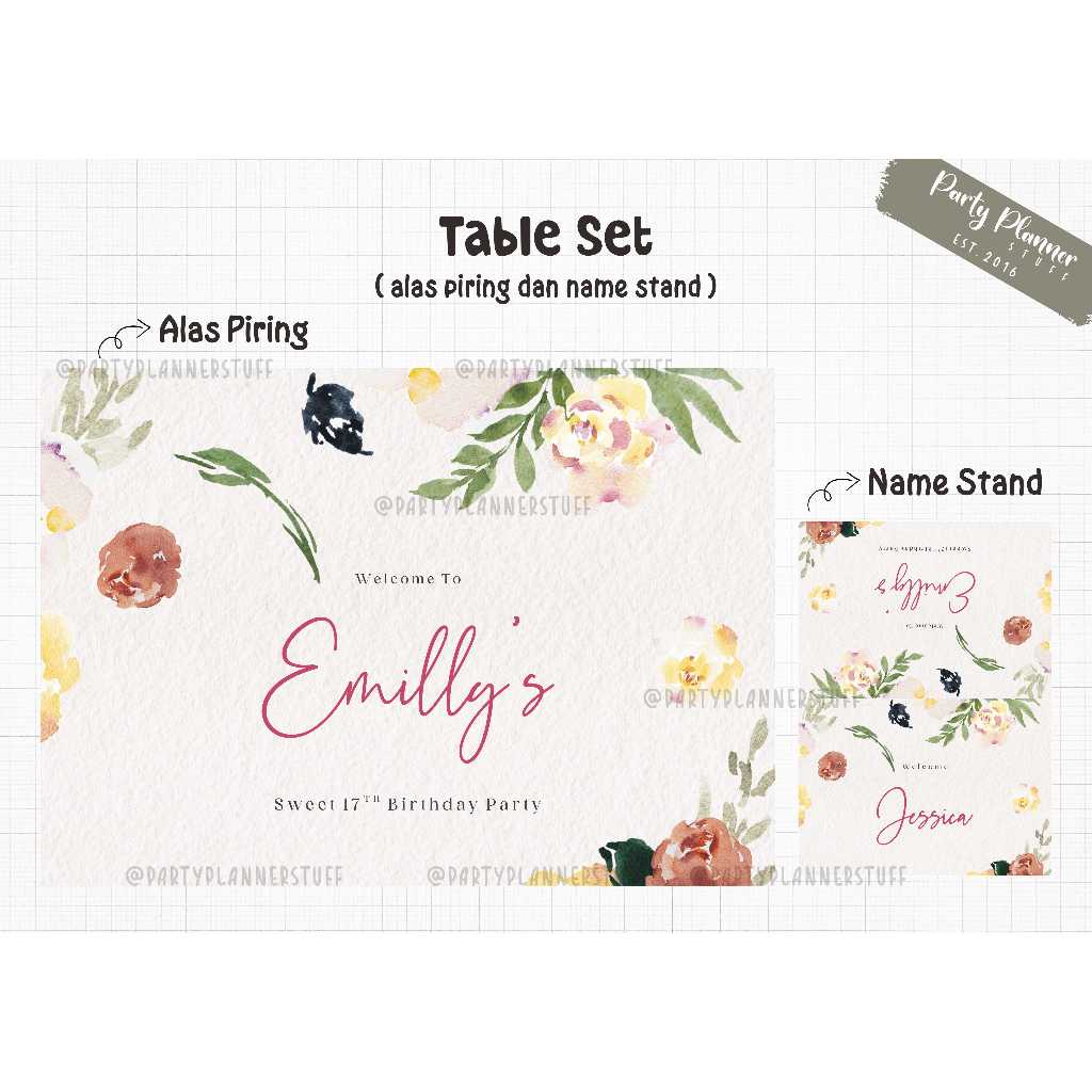 Table set happy sweet 17th birthday table set bridal shower table set decor meja makan anniversary