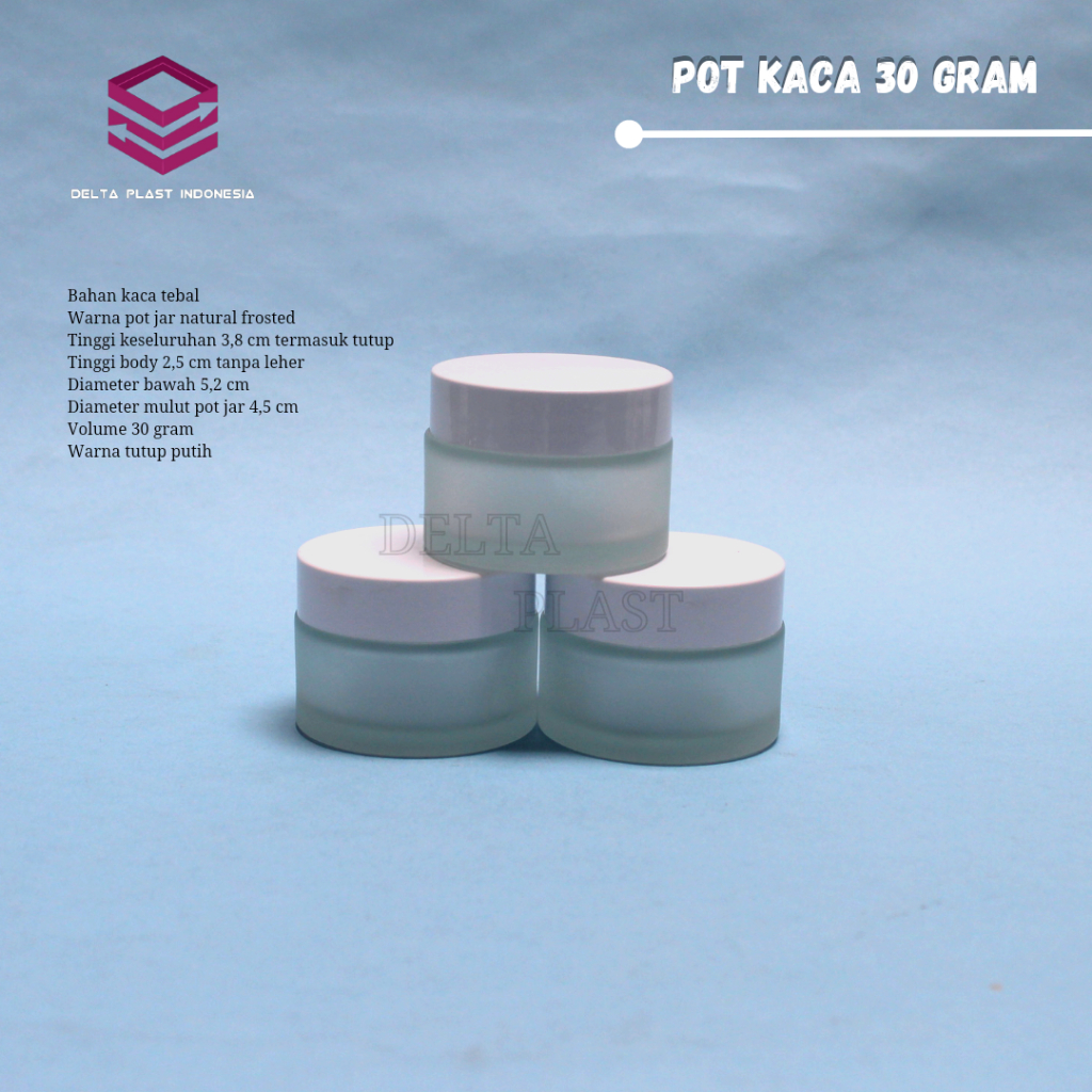 Pot Kosmetik Kaca 30gr / Pot Cream 30gr Kaca Natural Frosted / Wadah Cream 30gr / Cap Putih