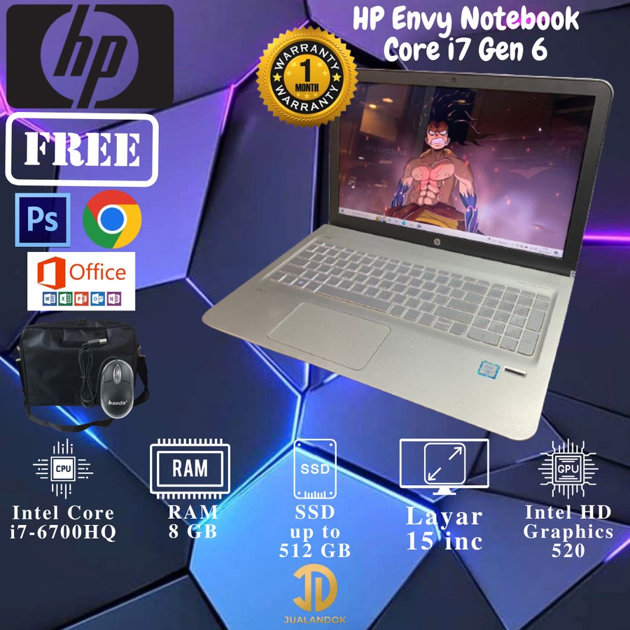 Laptop HP Envy Notebook Core i7 Gen 6 - RAM 8GB - SSD 256GB - 15 inc