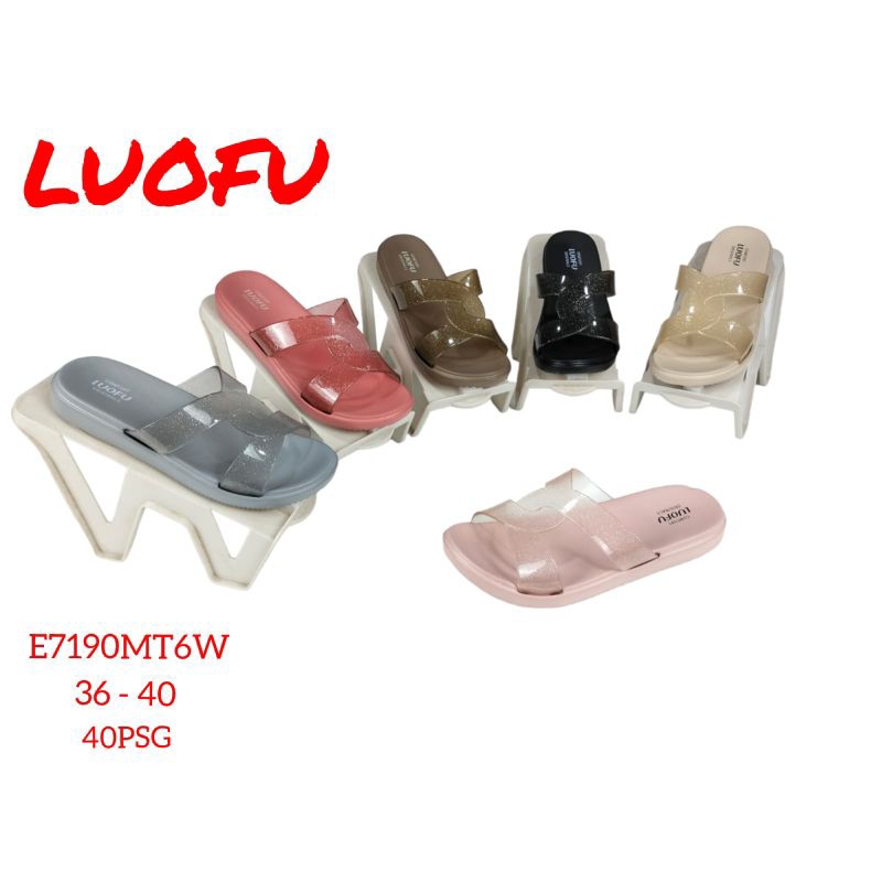 Gamaliel - Sandal Slop Wanita Luofu Ori Tali Lilit Bentuk Delapan Transparan Glitter Kekinian Empuk 