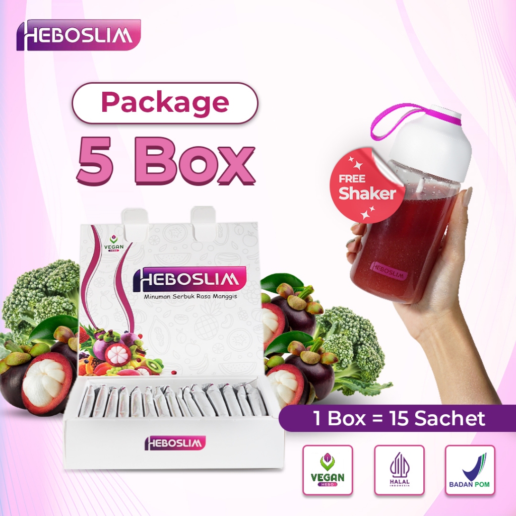 HeboSlim Vegan Fiber Drink | Diet and Detox | Pelangsing bpom | Minuman Diet | Antioksidan | 5 Box