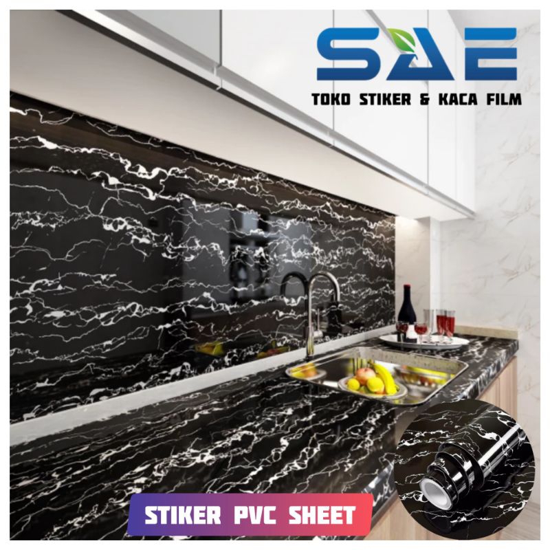 wallpaper marmer hitam untuk melapisi dinding meja dapur stiker anti minyak dan anti panas