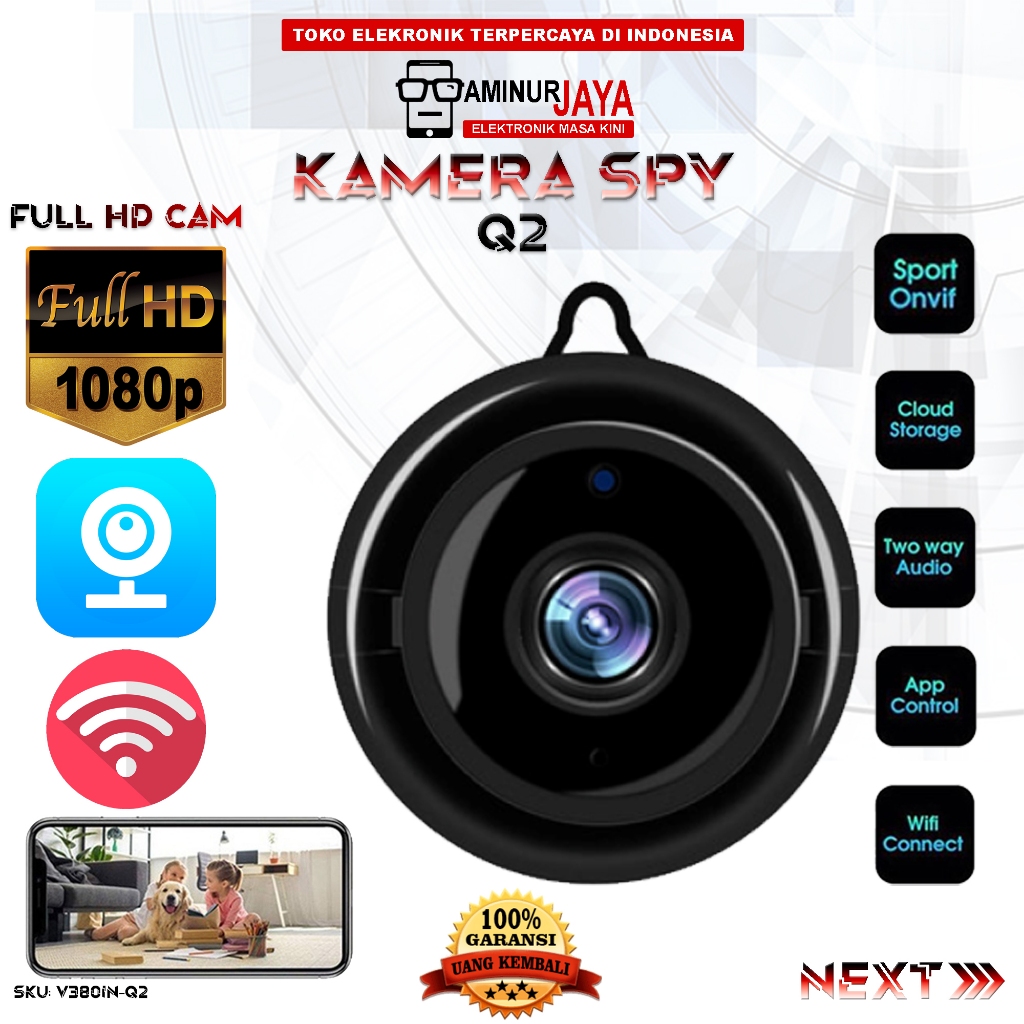 Smart IP Camera V380 Wifi Wireless Spy Kamera PengintaiPengawas Keamanan Mata mata CCTV Mini Tersemb