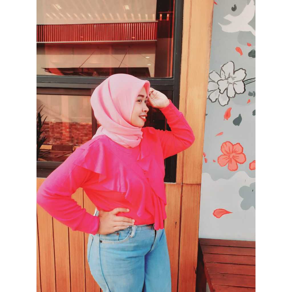 Kaos Lengan Panjang Blouse Rumbai V / Knit Azura Rumbai Cotton Rib WARNA TERLENGKAP