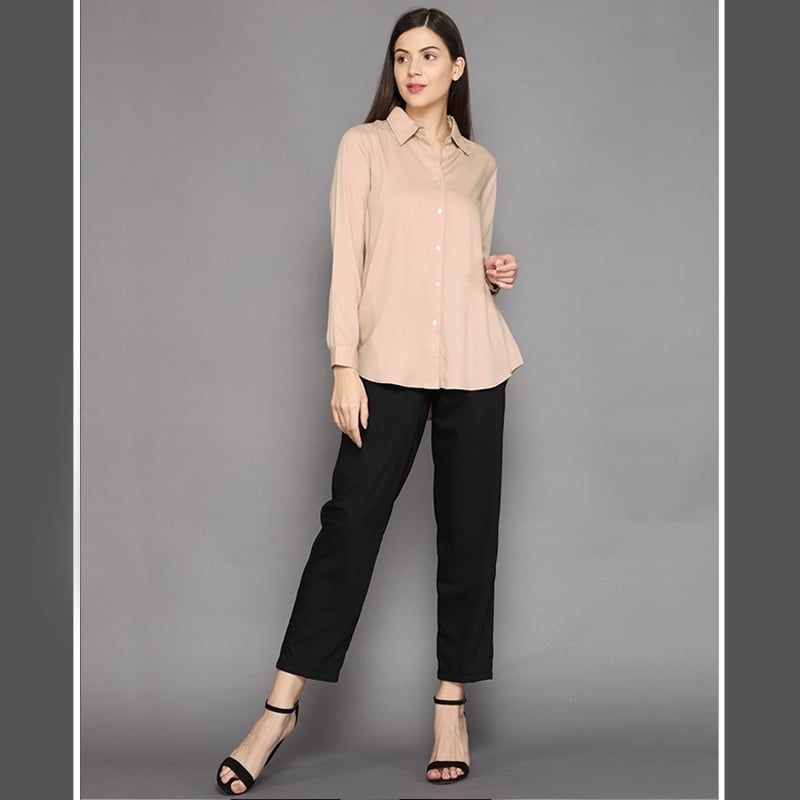 KEMEJA WANITA EXCLUSIVE WARNA COKSU POLOS BASIC LENGAN PANJANG