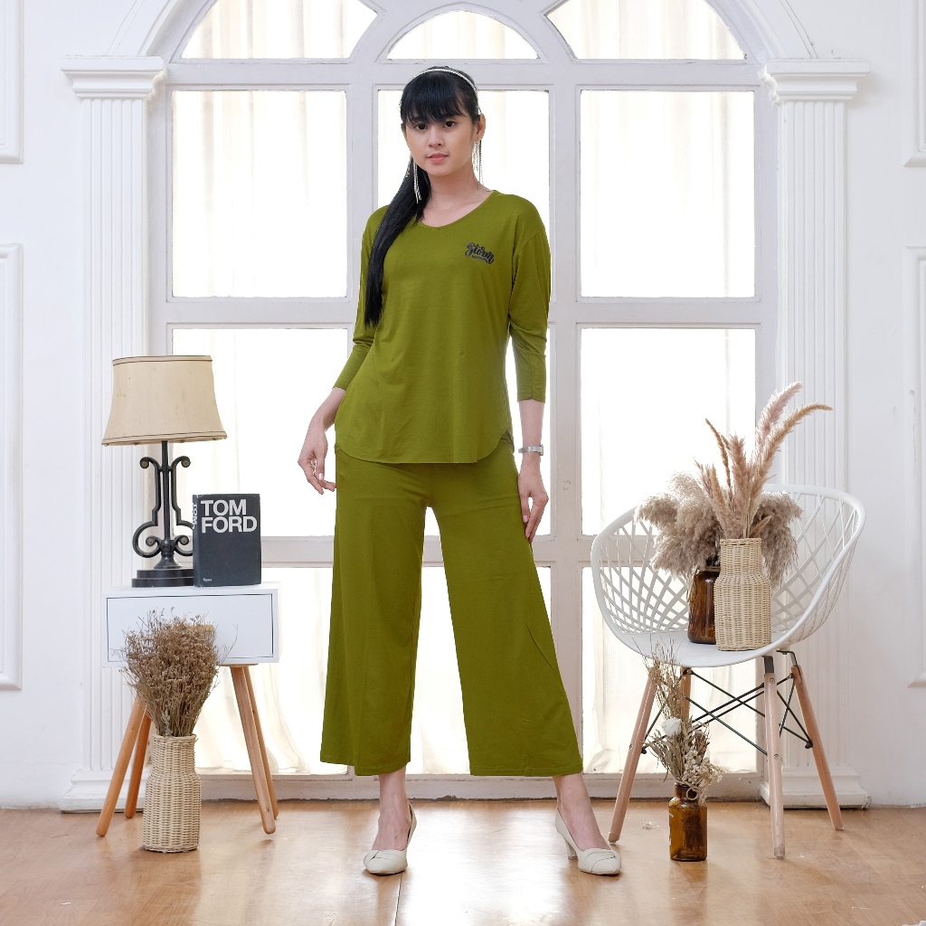 Setelan Kaos Oversize Wanita ( XL ) /Setcel Spandek Premium lengan 7/8/One Set Spandek Rayon/One Set