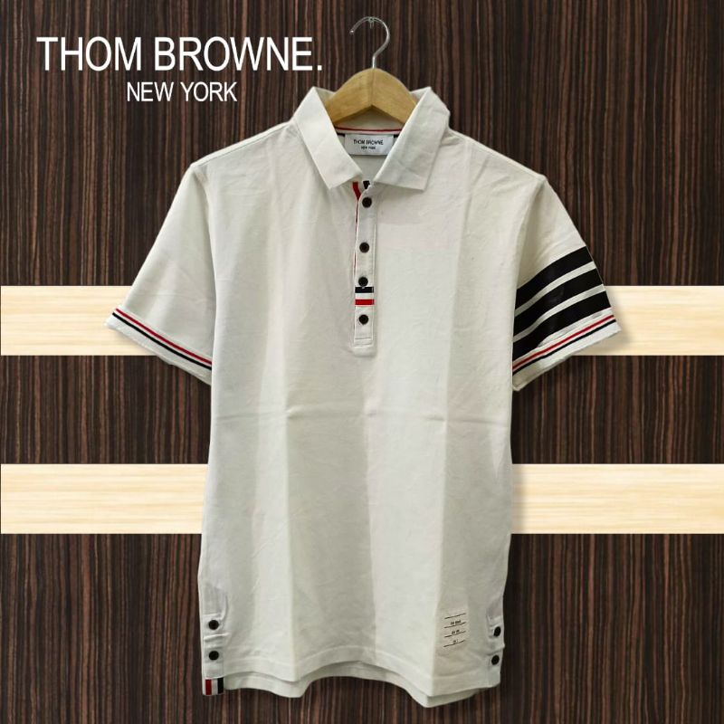 THOM BROWNE Polo Shirt Pria, Kaos kerah pria