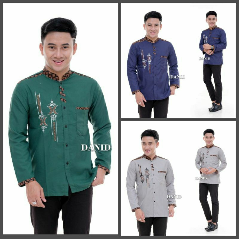 Baju Koko cowok lengan panjang kombinasi batik bordir