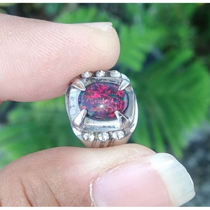 Cincin Monel Batu Akik Black Opal India Full Jarong