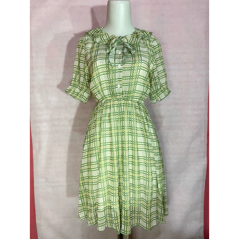 PRINCESSSTUFFF-MINI DRESS GEMOY KOTAK HIJAU KOREA