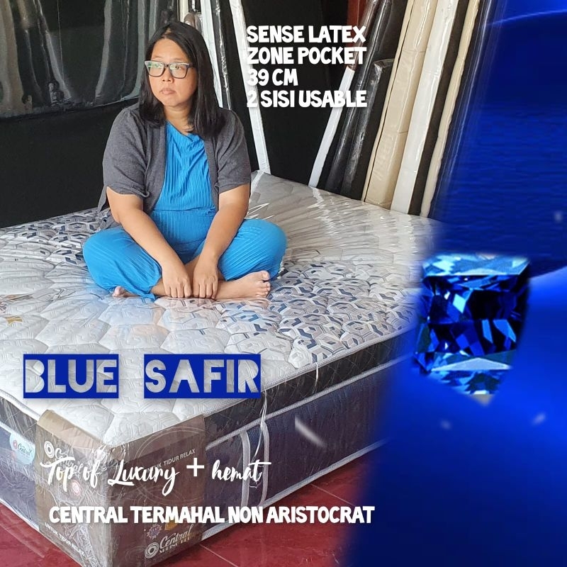 Central blue sapphire safir Kasur Spring bed termewah central 160 x 200