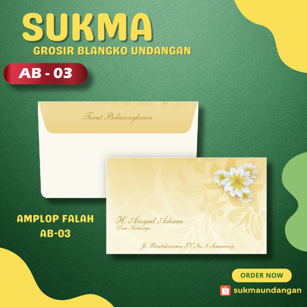 

AMPLOP KONDANGAN NIKAH MURAH FALAH AB 03 50 PCS UKURAN TANGGUNG | SUKMA UNDANGAN
