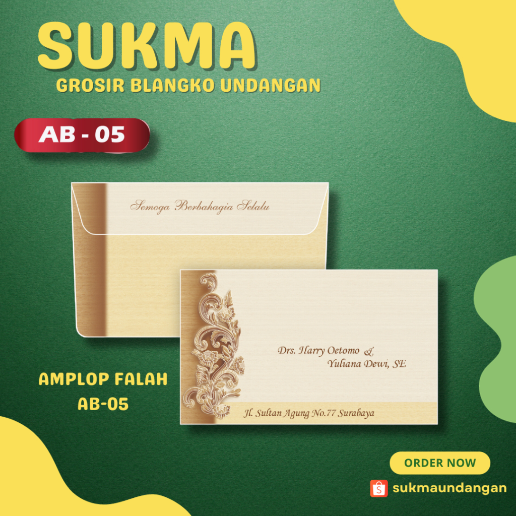 

AMPLOP KONDANGAN NIKAH MURAH FALAH AB 05 50 PCS UKURAN TANGGUNG | SUKMA UNDANGAN