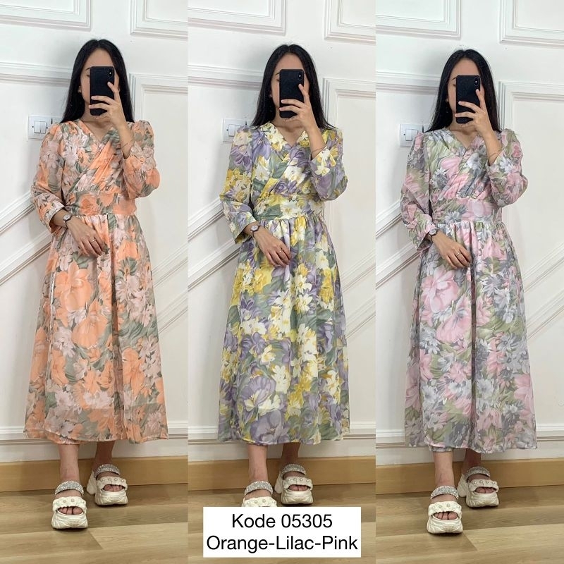 05305 Tunik Wanita Flower Kekinian Import/Tunik Outer Ceruty Motif Full Bunga Printing Tangan Panjan